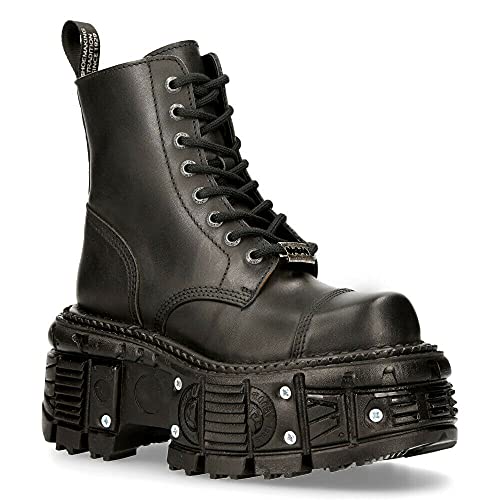 NEW ROCK Unisex TANK083-C1 Echtleder Schwarz Biker Militär Design Boots von New Rock