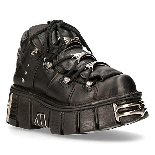 New Rock 106 S1 Unisex Gothic Punk Schwarz Metallic Plateau Mode Stiefeletten 39 von New Rock