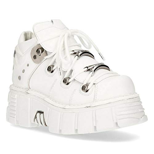 New Rock 106N-S8 Unisex Turm 100% Weißes Leder Gote Plateau Punk Modus Stiefeletten Schuh 39 von New Rock