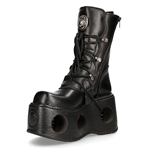 New Rock 373-S2 Metallic Schwarz Leder Stiefel Neptuno Plateau Gothic Schnalle - schwarz 37 von New Rock