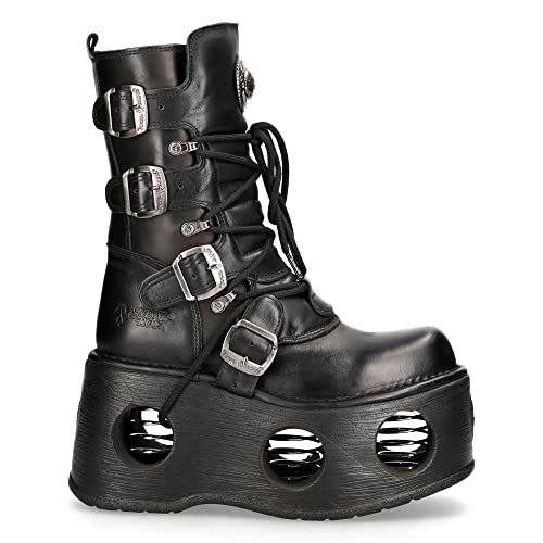 New Rock 373-S2 Metallic Schwarz Leder Stiefel Neptuno Plateau Gothic Schnalle - schwarz 40 von New Rock