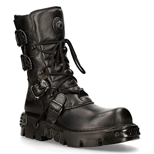 New Rock 391-S18 Unisex Schwarz Metallic Reactor Schädel Teufel Gote Punk Leder Wadenstiefel 38 von New Rock