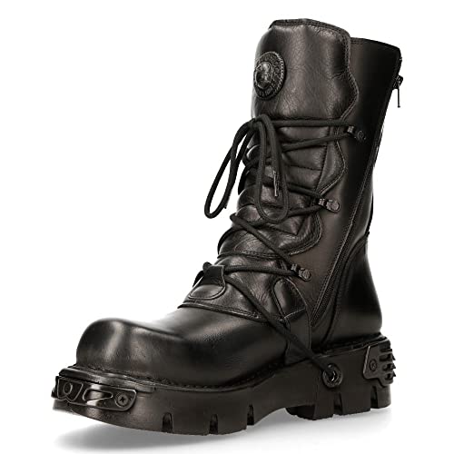 New Rock 391-S18 Unisex Schwarz Metallic Reactor Schädel Teufel Gote Punk Leder Wadenstiefel 39 von New Rock