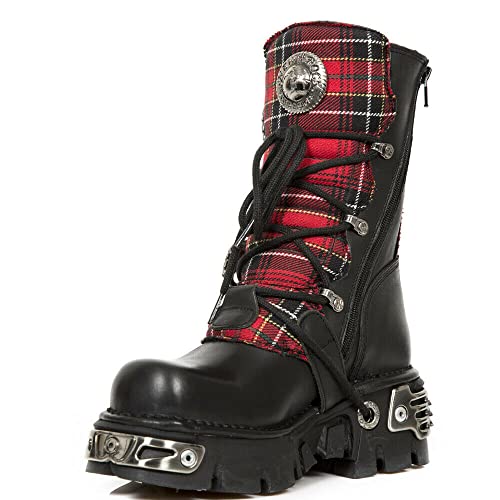 New Rock 391T-S1 Schwarzes Leder Tartan Gothic Stiefel Punk EMO Militär - schwarz 44 von New Rock