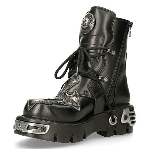 New Rock 407-S1 Silber Kreuzen Schnalle Stiefeletten Schwarz Leder Gothic Punk Biker Fashion Schuhe 41 von New Rock