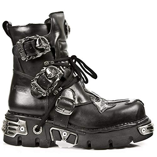 New Rock 407-S1 Stiefel Silber Kreuz Schwarz Echtleder Biker Goth Desgin Knöchelboots von New Rock