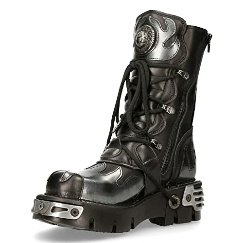 New Rock 591-S2 Stiefel Schwarzes Flammenmetallic Schwarzes Leder Gote Punk Biker Fashion 38 von New Rock