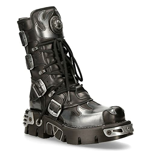 New Rock 591-S2 Stiefel Schwarzes Flammenmetallic Schwarzes Leder Gote Punk Biker Fashion 44 von New Rock