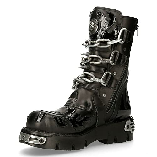 New Rock 727-S1 Metallic Schwarzes Leder Spikes Gotisch Mittlere Wade Punk Rock Stiefel 37 von New Rock