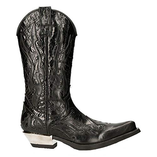 New Rock 7921 S1 Herren Schwarz Flame Western Cowboystiefel mit Reißverschluss 42 von New Rock