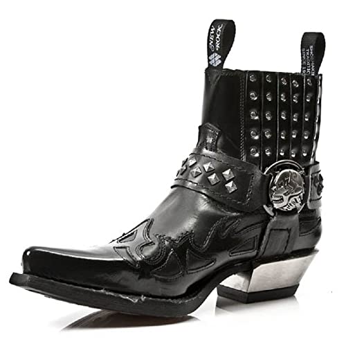 New Rock 7950-S9 Schwarze Stiefeletten Western Gothic Strap Skull Stud Metall 41 von New Rock