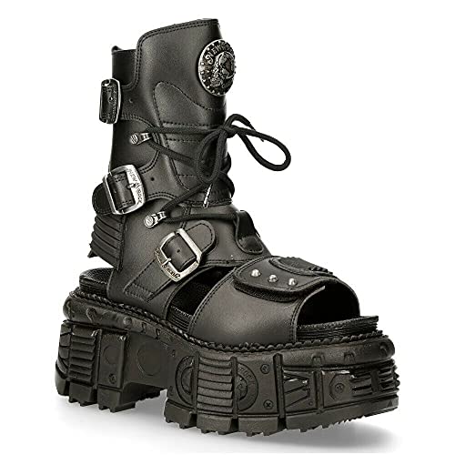 New Rock BIOS107-V1 Schwarz Stiefel Vegan Leder Unisex Gladiator Design Absatz Punk Stil von New Rock