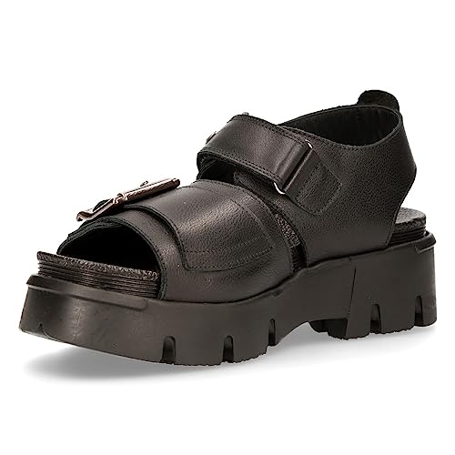 New Rock BIOS108-C3 Unisex-Plateau-Sandalen, Metallic-Kollektion, Schwarz, echtes Leder, Klettverschluss, Schwarz , 45 EU von New Rock