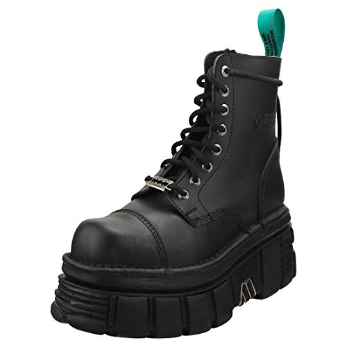 New Rock Combat Boots Unisex Plateau Stiefel, Schwarz, 42 EU von New Rock