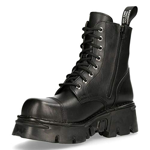 New Rock M-NEWMILI083-S19 Unisex Metallisch Kampfstiefel Schwarz Leder Militär Biker Gote Punk Schuhe 36 von New Rock