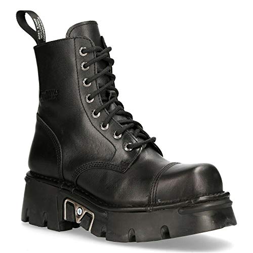 New Rock M-NEWMILI083-S19 Unisex Metallisch Kampfstiefel Schwarz Leder Militär Biker Gote Punk Schuhe 37 von New Rock