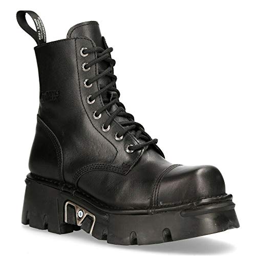 New Rock M-NEWMILI083-S19 Unisex Metallisch Kampfstiefel Schwarz Leder Militär Biker Gote Punk Schuhe 44 von New Rock