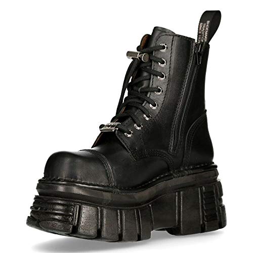 New Rock M-NEWMILI083-S21 Unisex Metallisch Kampfstiefel Schwarzes Leder Militär Biker Gote Punk Schuhe 36 von New Rock