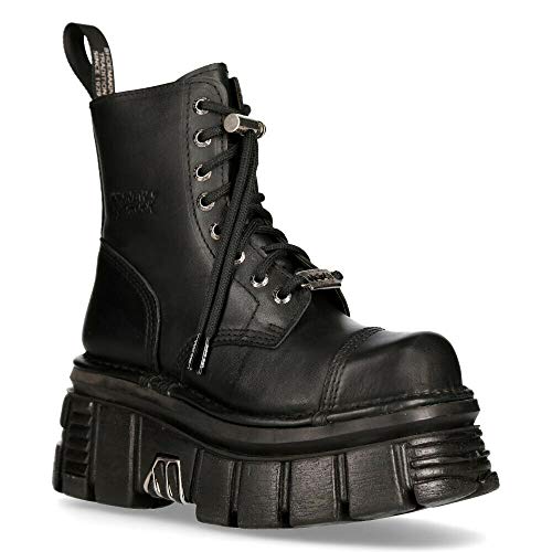 New Rock M-NEWMILI083-S21 Unisex Metallisch Kampfstiefel Schwarzes Leder Militär Biker Gote Punk Schuhe 37 von New Rock