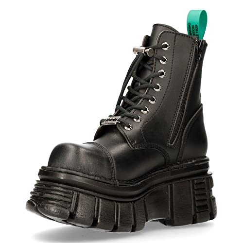 New Rock M-NEWMILI083-VS2 Unisex Kampfstiefel Aus Veganem Leder in Metallic-Optik, Schwarze Militär Gothik Punk Plateauschuhe 41 von New Rock