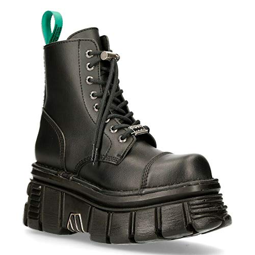 New Rock M-NEWMILI083-VS2 Unisex Kampfstiefel Aus Veganem Leder in Metallic-Optik, Schwarze Militär Gothik Punk Plateauschuhe 46 von New Rock