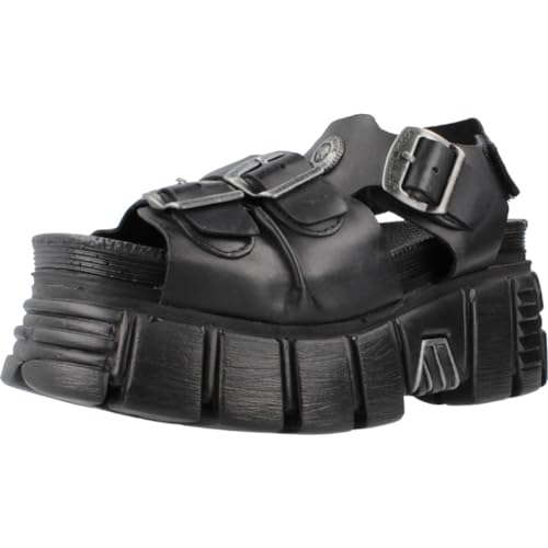 New Rock M.BIOS101SF-C1 Sandalen aus Leder, modische Plattform, Original Schnallen, Schwarz , 37 EU von New Rock