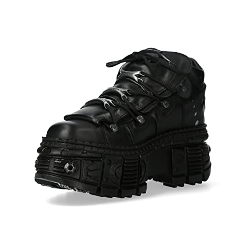 New Rock M.WALL106-S25 Unisex-Stiefel mit Schnürsenkeln, Schwarz, Leder, Schwarz, Schwarz , 39 EU von New Rock