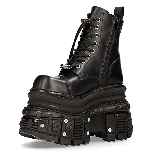 New Rock MILI083CCT-C4 Metallic Schwarz Leder Militärstiefel Punk Goth Rock - grau 39 von New Rock