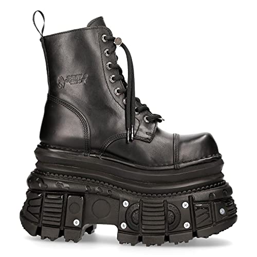 New Rock MILI083CCT-C4 Metallic Schwarz Leder Militärstiefel Punk Goth Rock - grau 46 von New Rock