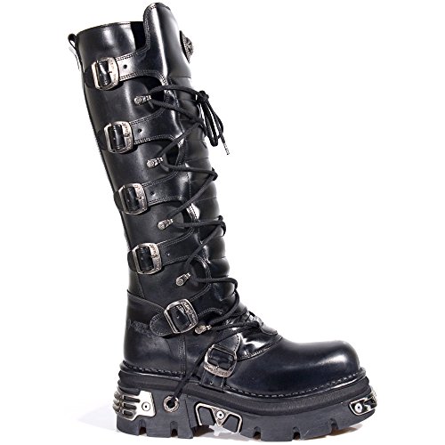 New Rock Shoes - Black Leather Laced Up High Boots UK 8 / Black von New Rock