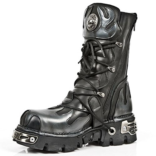 New Rock Shoes - Classic New Rock Combat Boots with Silver Flame Design UK 8 / Black von New Rock