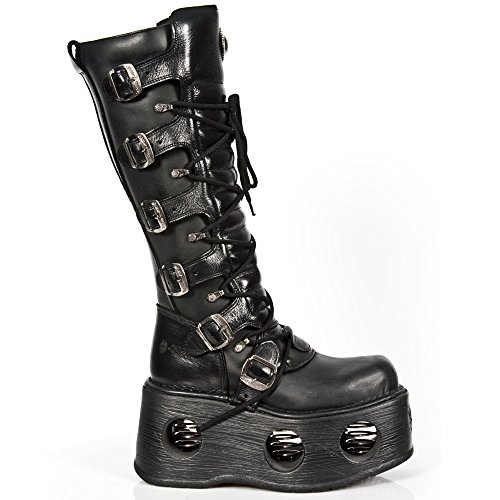 New Rock Shoes - Unisex Black Leather Knee High Boots with Neptune Spring Sole UK 7.5 / Black von New Rock