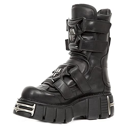 New Rock Stiefel M-422-S1 Unisex Metallic Schwarz Leder Plattform Gothic Boot - schwarz 42 von New Rock