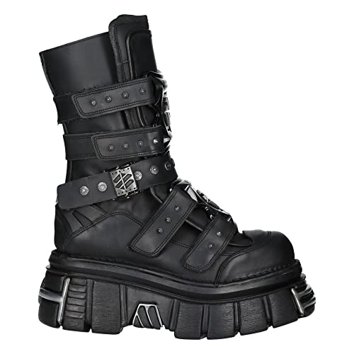 New Rock Stiefel M-MET422-S1 Unisex Metallic Schwarz Leder Plattform Gothic Rock - schwarz 46 von New Rock