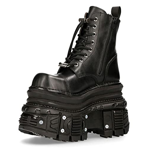 New Rock Stiefel MILI083CCT-C4 Unisex Metallisch Schwarz Leder Plateau Military 11 von New Rock