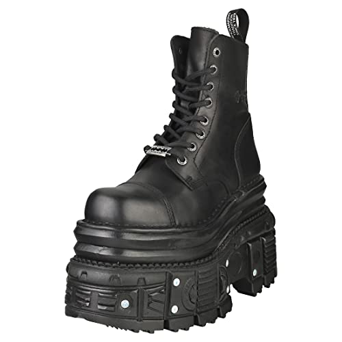 New Rock Stiefel MILI083CCT-C4 Unisex Metallisch Schwarz Leder Plateau Military 4 von New Rock
