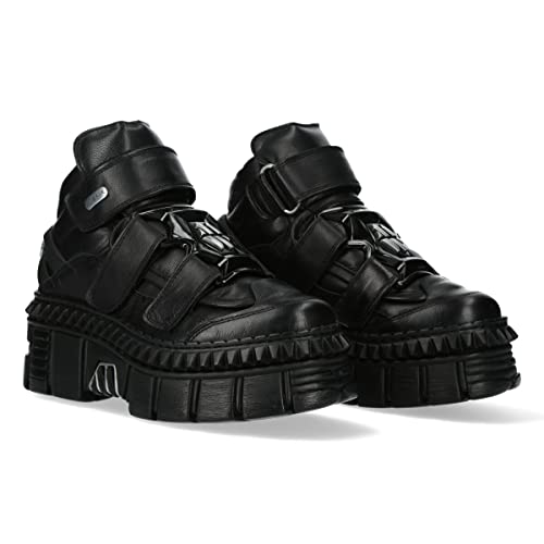 New Rock Stiefel Sohle PICOS 2023 Stiefel WALL Collection Plattform Klettverschluss Damen Schwarz Schwarz Frau Ankle Boots Spikes M.WALL285-S3 (numeric_37), Schwarz , 37/41 EU von New Rock