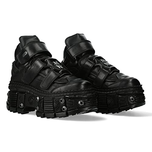 New Rock Stiefel Sohle Schrauben 2023 TANK Collection Plateau Klettverschluss Damen Schwarz Black Woman Ankle Boots Screws M.WALL285-S10, Schwarz , 41 EU von New Rock