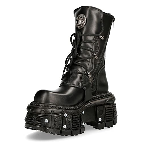 New Rock Stiefel TANK373-S1 Schwarzes Leder Unisex Combat Platform Biker Goth Metal Schuhe 11 von New Rock