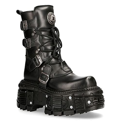 New Rock Stiefel TANK373-S1 Schwarzes Leder Unisex Combat Platform Biker Goth Metal Schuhe 3 von New Rock