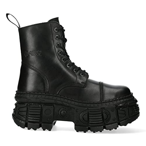 New Rock Stiefel Unisex Punk WALL083C-S5 Metallic Schwarz Leder Plateau Gothic Emo - schwarz 39 von New Rock
