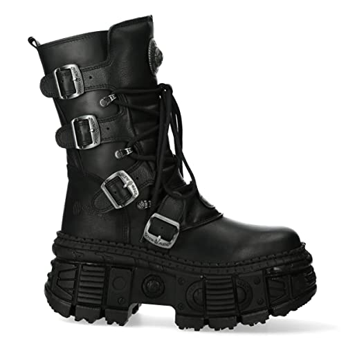New Rock Stiefel Unisex WALL373-S5 Schwarz Leder Plateau Gothic Emo Goth Punk - schwarz 41 von New Rock