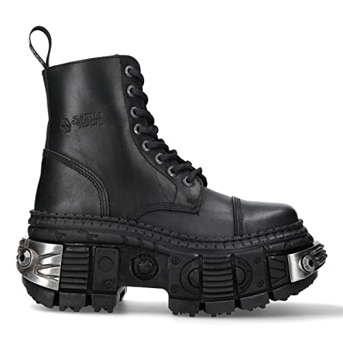 New Rock Stiefel WALL083C-S4 Unisex Metallic Schwarz Leder Plattform Stiefel Rock - schwarz 36 von New Rock