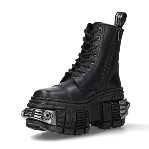 New Rock Stiefel WALL083C-S4 Unisex Metallic Schwarz Leder Plattform Stiefel Rock - schwarz 43 von New Rock