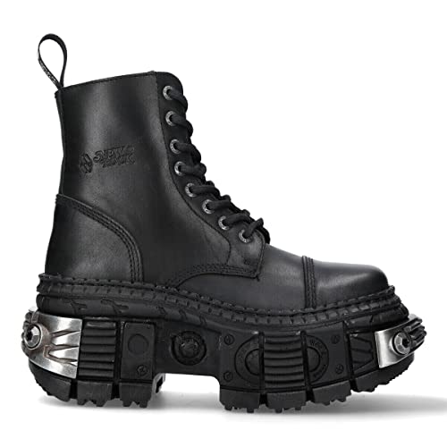New Rock Stiefel WALL083C-S4 Unisex gotisch Plateaustiefel aus Schwarzem Leder in Metallisch Optik 42 von New Rock