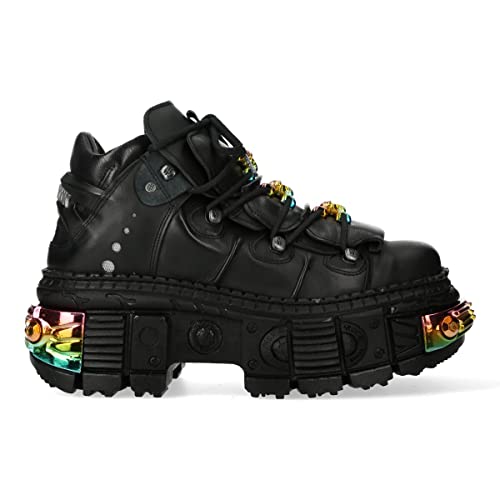New Rock Stiefel WALL106-S23 Unisex Metallic Schwarz Leder Plattform Gothic Rock - schwarz 45 von New Rock