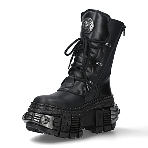 New Rock Stiefel WALL373-S3 Unisex Metallisch Schwarzes Leder Platform gotisch Stiefel 37 von New Rock