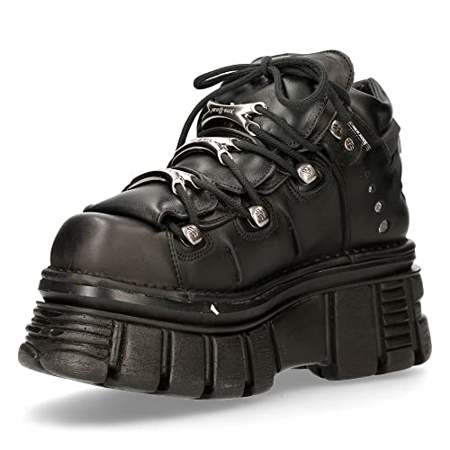 New Rock Tower Leder Stiefelette mit Plattform M.106-C45, Schwarz , 41 EU von New Rock