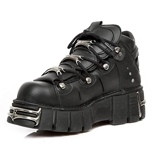 New Rock Tower Stiefeletten M-106-VS1 Unisex Metallisch Schwarz Vegan Leder Gothic Punk Rock 40 von New Rock