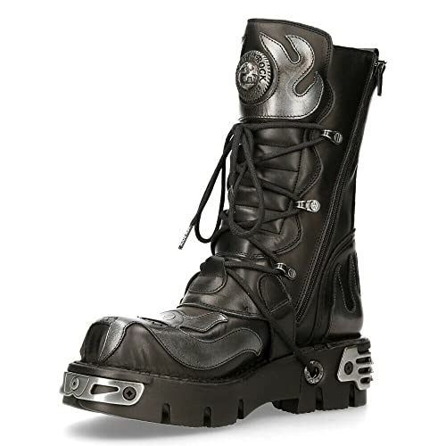 New Rock Unisex Silber Metallisch Schädel Teufel Gote Punk Leder Kalbsstiefel 36 von New Rock